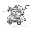 simplistic black and white tattoo of a midevil peasent pushing a cart up a hill. the cart is full of heavy weights and t tattoo design idea