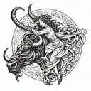 intertwining the Taurus bull with the Virgo maiden, perhaps with the bull's horns wrapping around the maiden or the maid tattoo design idea