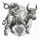 intertwining the Taurus bull with the Virgo maiden, perhaps with the bull's horns wrapping around the maiden or the maid tattoo design idea