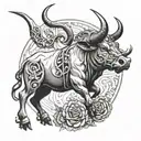 intertwining the Taurus bull with the Virgo maiden, perhaps with the bull's horns wrapping around the maiden or the maid tattoo design idea