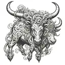 intertwining the Taurus bull with the Virgo maiden, perhaps with the bull's horns wrapping around the maiden or the maid tattoo design idea