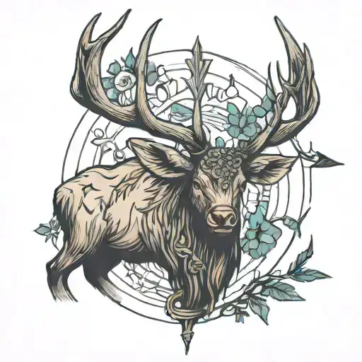 elk horns with an arrow going tattoo design idea