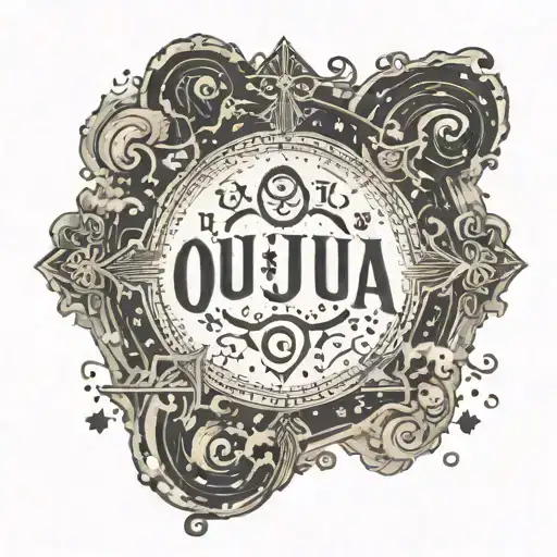 An eerie ouija board with swirling mist and glowing letters tattoo design idea