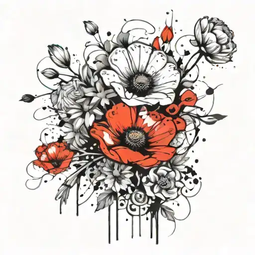 poppy and daisy flowers tattoo design idea