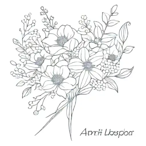 A minimalist design of a birth bouquet incorporating the flowers associated with the months of September, April, September, and December tattoo design idea
