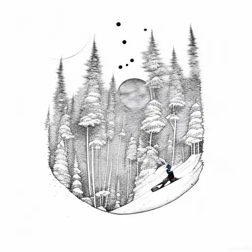 Snowboarding under a moonlit sky tattoo design idea