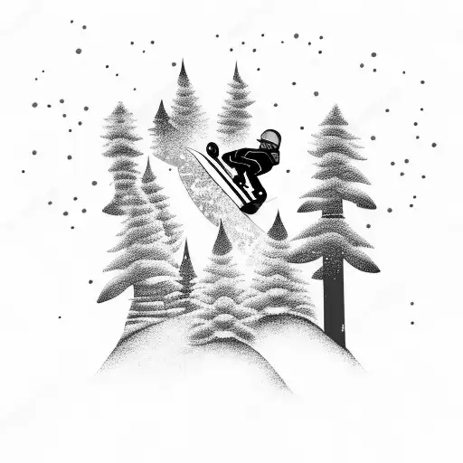 Snowboarding under a moonlit sky tattoo design idea