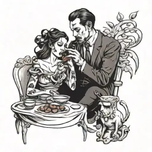 girl feeding guy tattoo design idea