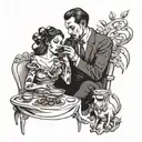 girl feeding guy tattoo design idea