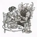 girl feeding guy tattoo design idea