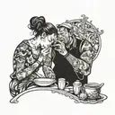 girl feeding guy tattoo design idea