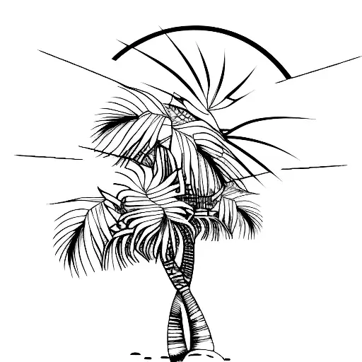A minimalist tattoo of a beach sunset with palm trees tattoo design idea