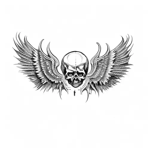 a gothic skull with wings and fangs tattoo design idea