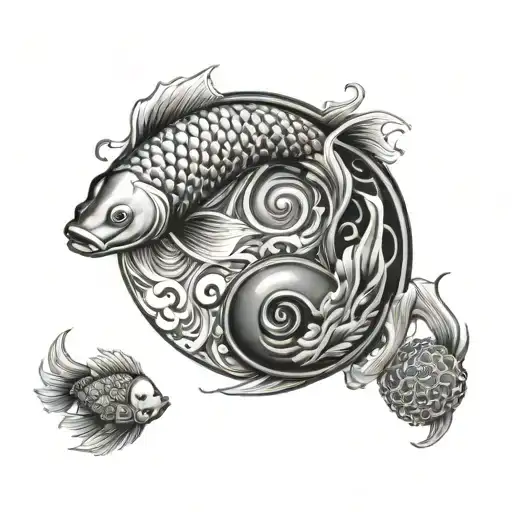 a koi fish and a jelly fish yin yang tattoo design idea