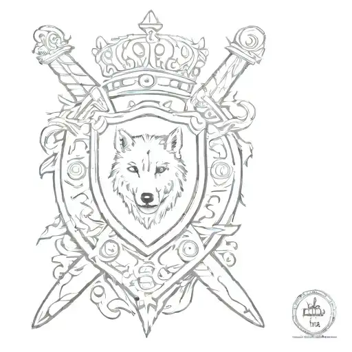 shield, wolf, dog paw print, sword, crown.  tattoo design idea