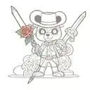 alastor hazbin hotel, sword, rose, teddy bear tattoo design idea