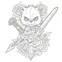 alastor hazbin hotel, sword, rose, teddy bear tattoo design idea