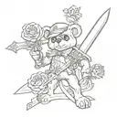 alastor hazbin hotel, sword, rose, teddy bear tattoo design idea