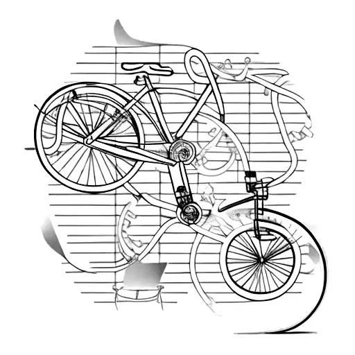 Bicycle gears intertwined with fishing hooks tattoo design idea
