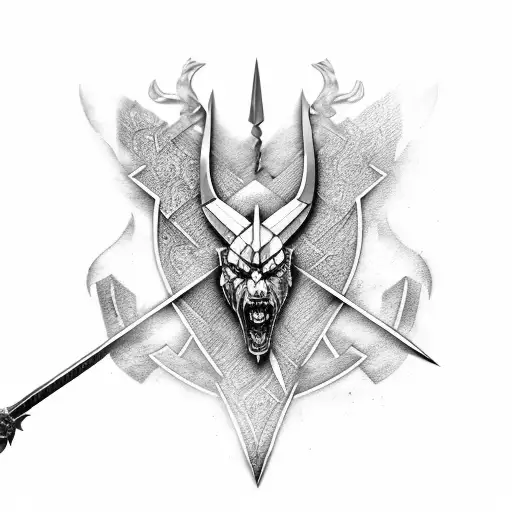Two witcher swords with a medalion tattoo design idea