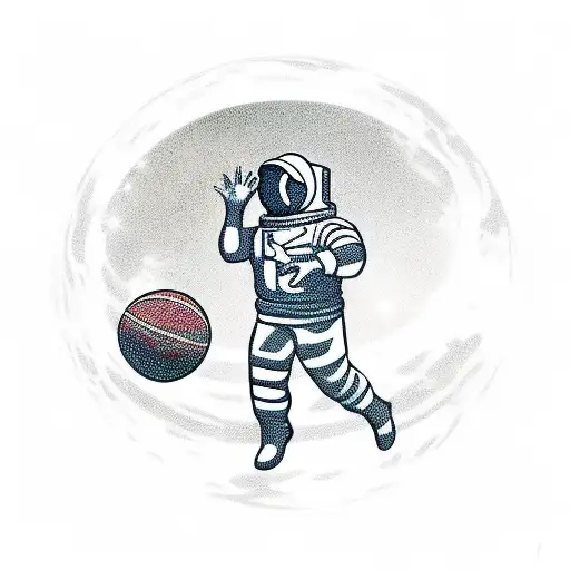 astronaut playong basketball with saturn tattoo design idea