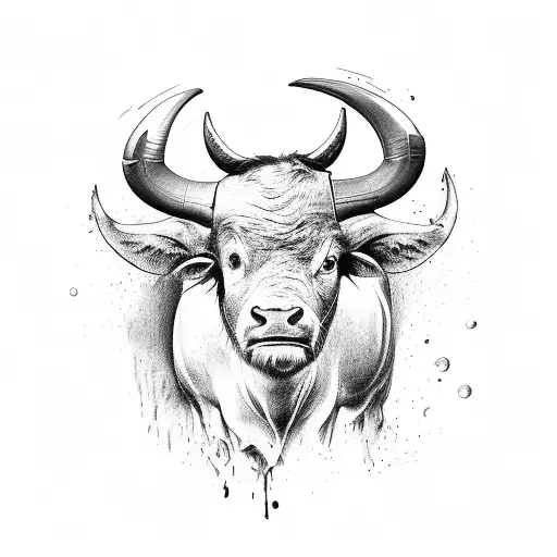 water buffalo head on human body standing on two feet  wearing baggy white tshirt, baggy cargo pants and crocs  tattoo design idea