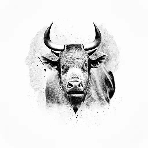 cartoon water buffalo head on human body standing on two feet  wearing baggy white tshirt, baggy cargo pants and crocs  tattoo design idea