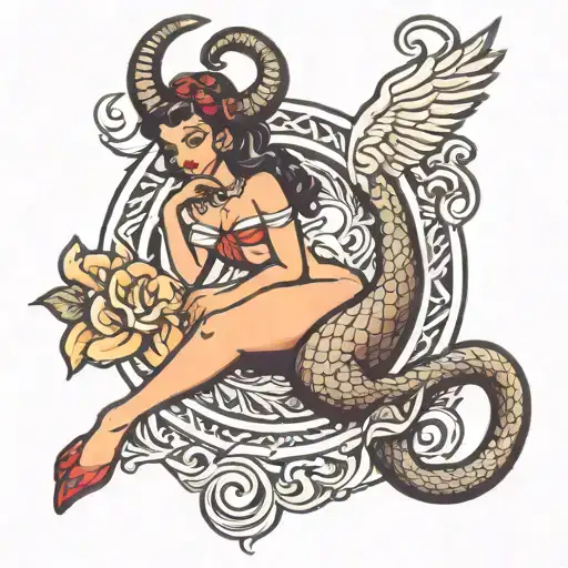Capricorn pinup girl tattoo design idea