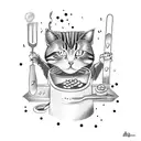 A monster chef grilling barbecue with a cat as their assistant tattoo design idea