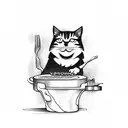 A monster chef grilling barbecue with a cat as their assistant tattoo design idea