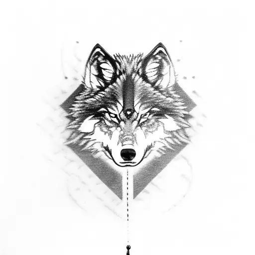 smoke whole wolf with chain link and lock around neck  tattoo design idea