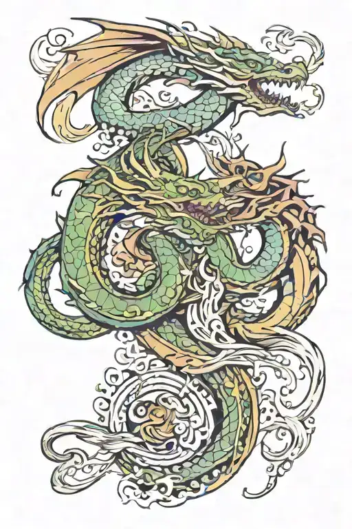 dragons swirling out of book   tattoo design idea