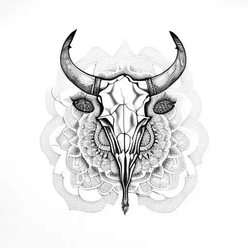 cow skull flower mandala feathers  tattoo design idea