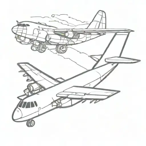 small paper airplane flying with a silhouette of a c-130 tattoo design idea