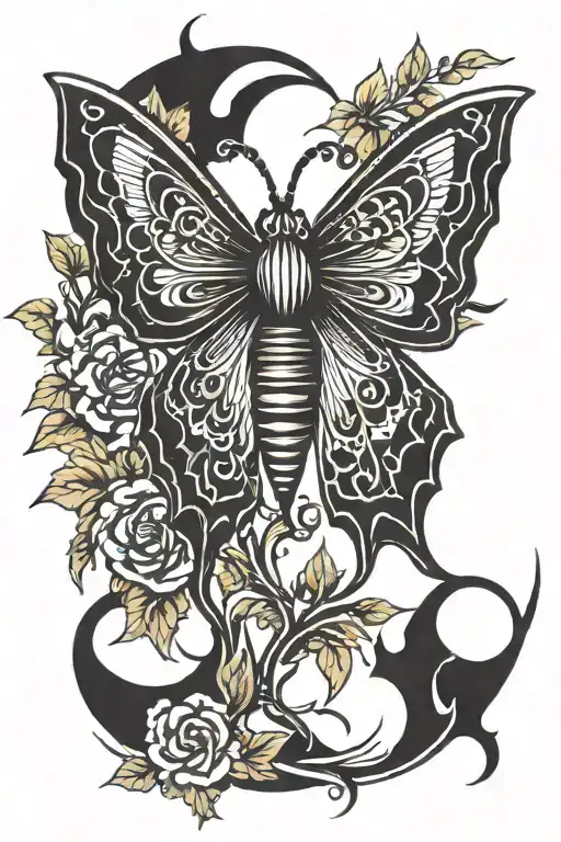 gothic moth  tattoo design idea
