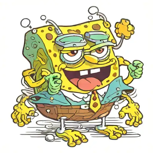 spongebob squarepants holding a derpy frog tattoo design idea