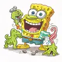 spongebob squarepants holding a derpy frog tattoo design idea