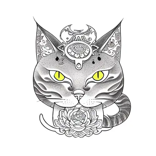 cute monster cat tattoo design idea