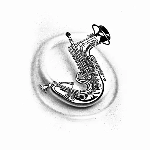 saxophone with Roman numerals coming out of it tattoo design idea