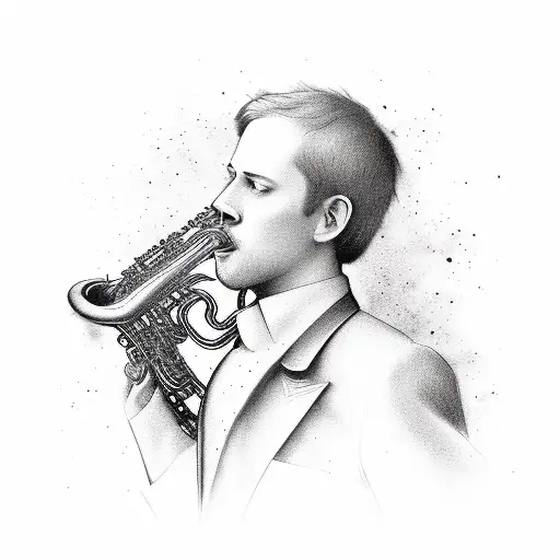 saxophone with Roman numerals coming out of it tattoo design idea