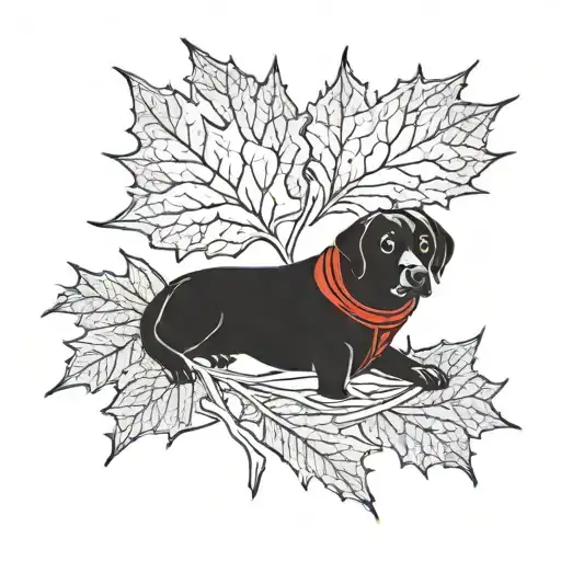 a black labrador retriever wearing a red jacket with a maple leaf on it tattoo design idea