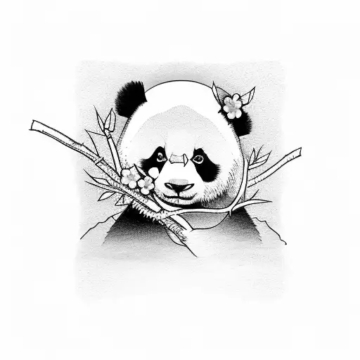 A panda in a samurai suit holding a cherry blossom branch tattoo design idea