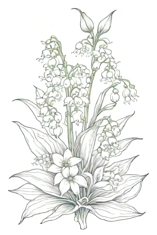 lily of the valley, honeysuckle, waterlily, gladiolus  tattoo design idea