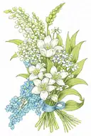 lily of the valley, tulip, forget me not , dandelion bouquet  tattoo design idea