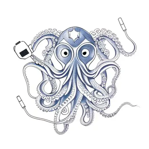 An octopus wearing a doctor's coat and holding a syringe tattoo design idea