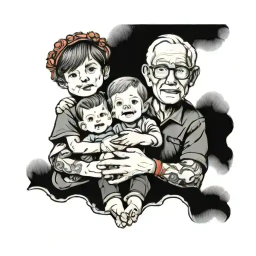 kid holding both grandparents hands  tattoo design idea