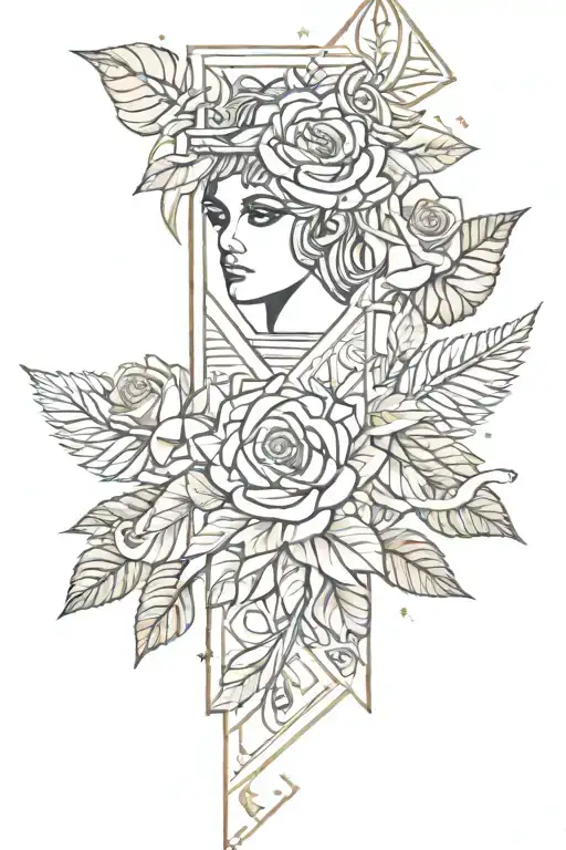Geometric versace wrapped roses with ankhs and stars on full arm sleeve tattoo design idea