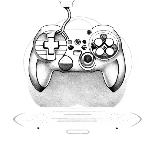A video game controller with musical symbols replacing the buttons tattoo design idea