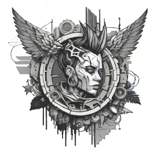 Incorporate elements from the Converge: Jane Doe album cover into a cyberpunk tattoo tattoo design idea