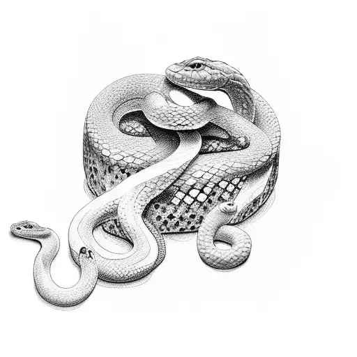 A woman sitting on a rock and a snake with 7 heads sheltering her tattoo design idea